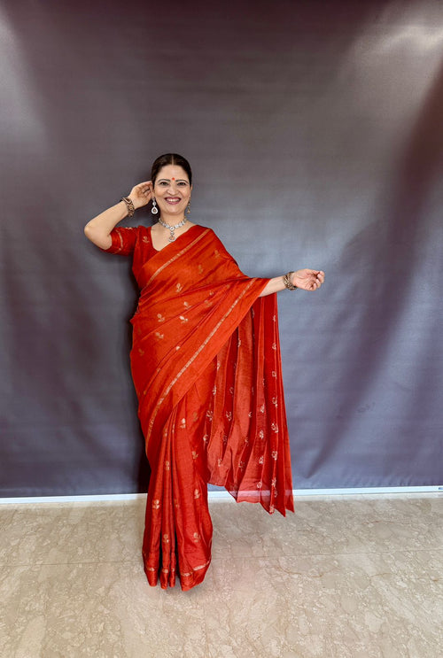 RUST ORGANGE Pure soft Viscose Khadi silk fabric saree