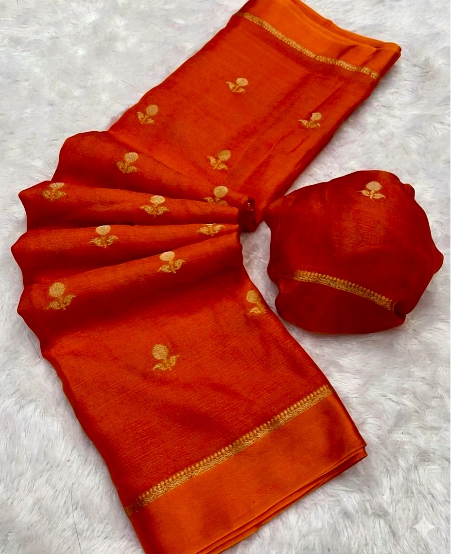 RUST ORGANGE Pure soft Viscose Khadi silk fabric saree