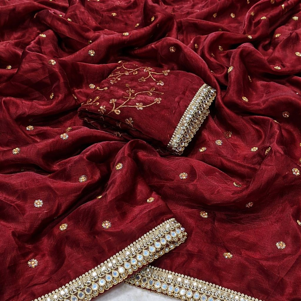 Maroon Space Silk Multi Sequence Full Worked Saree