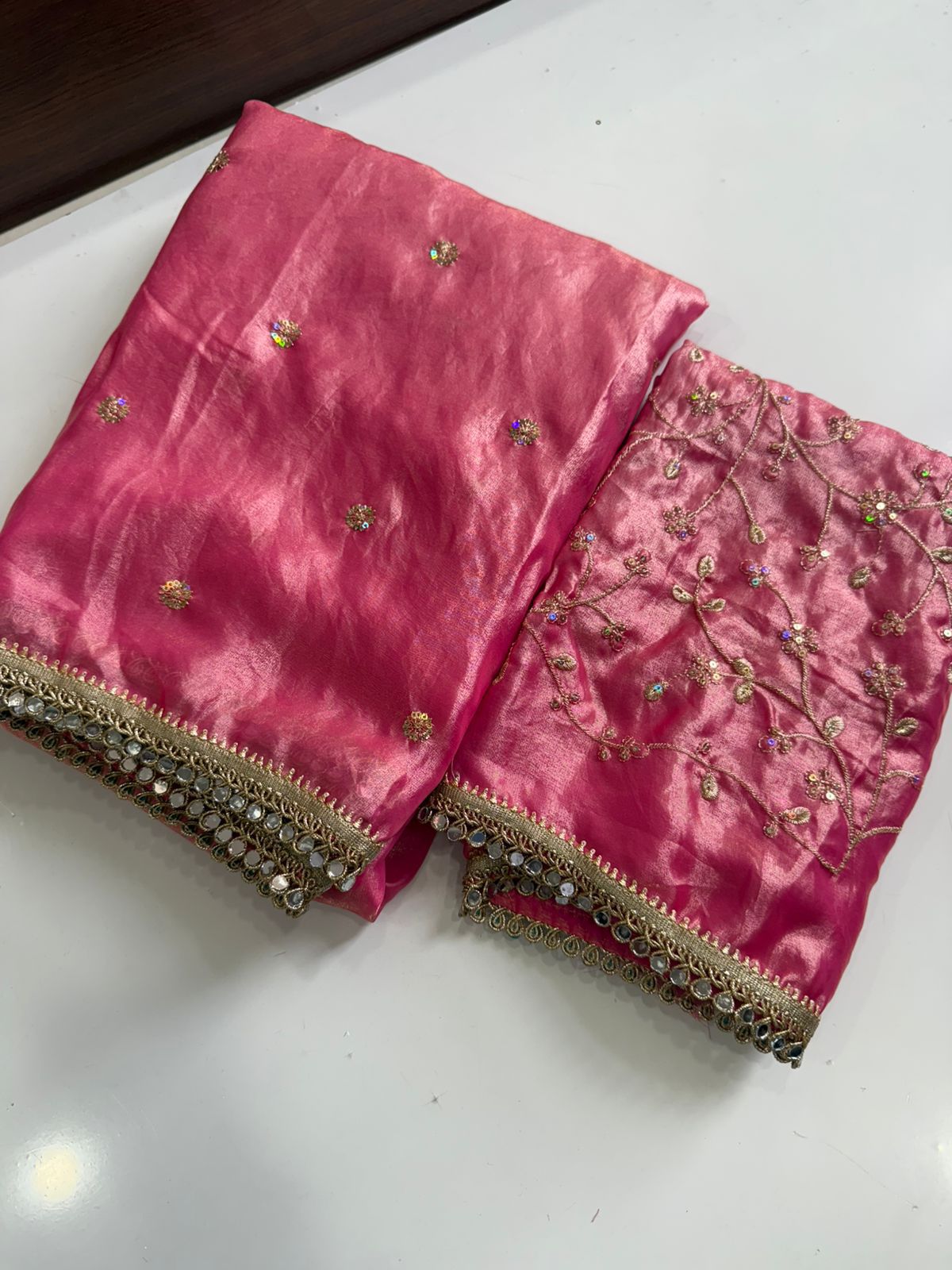 Pink Space Silk Multi Sequence Full Worked Saree