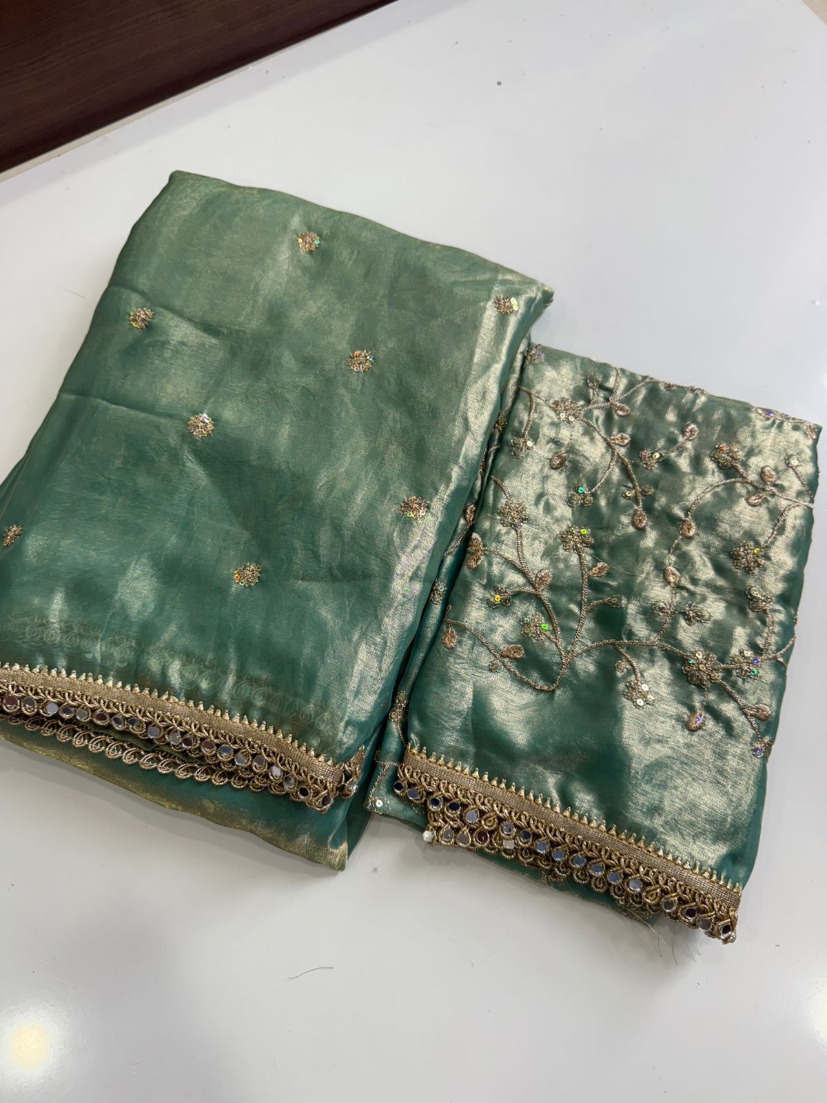 Sea Green Space Silk Multi Sequence Full Worked Saree