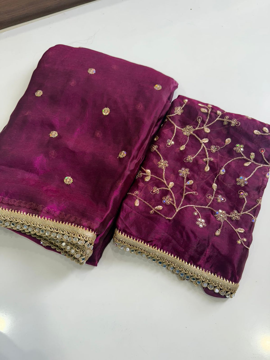 Purple Space Silk Multi Sequence Full Worked Saree