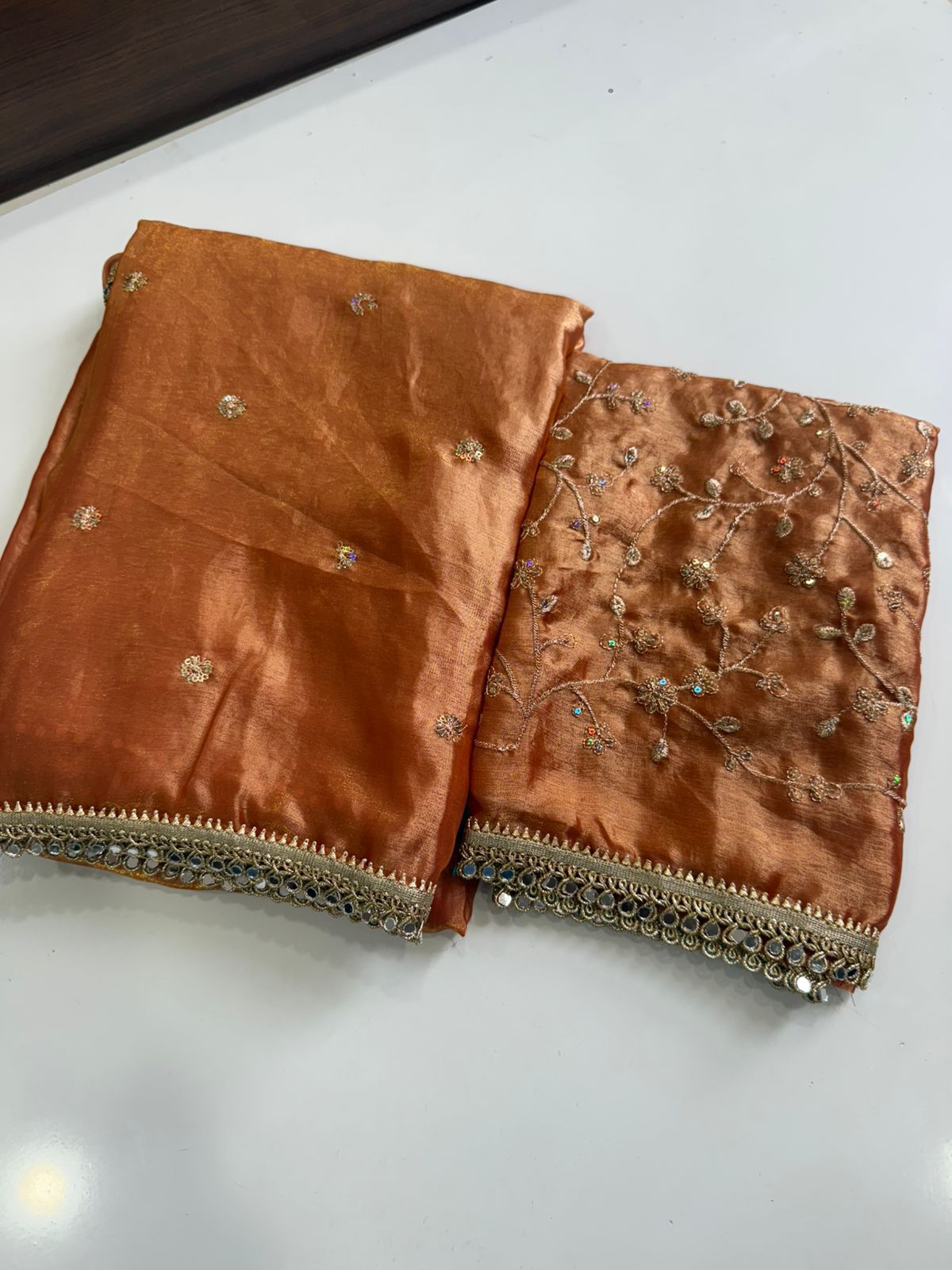 Ginger Orange Space Silk Multi Sequence Full Worked Saree