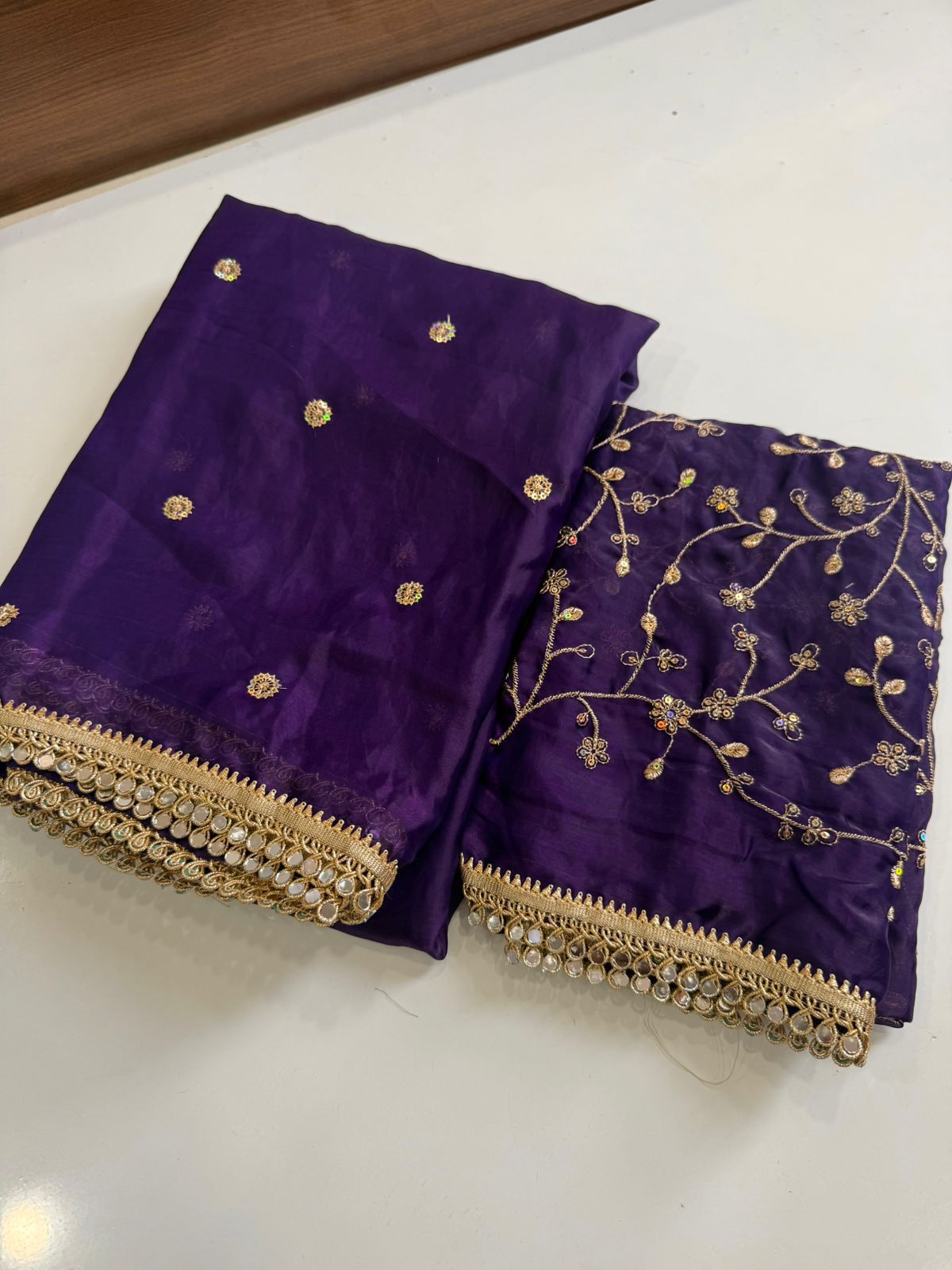 Blue Space Silk Multi Sequence Full Worked Saree