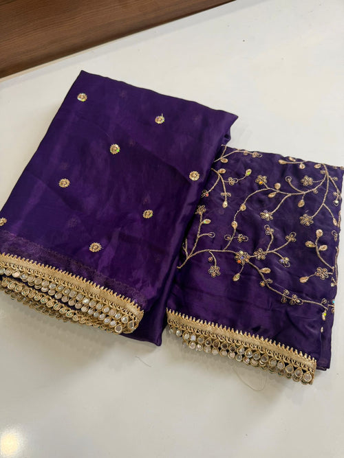 Blue Space Silk Multi Sequence Full Worked Saree