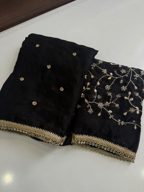 Black Space Silk Multi Sequence Full Worked Saree