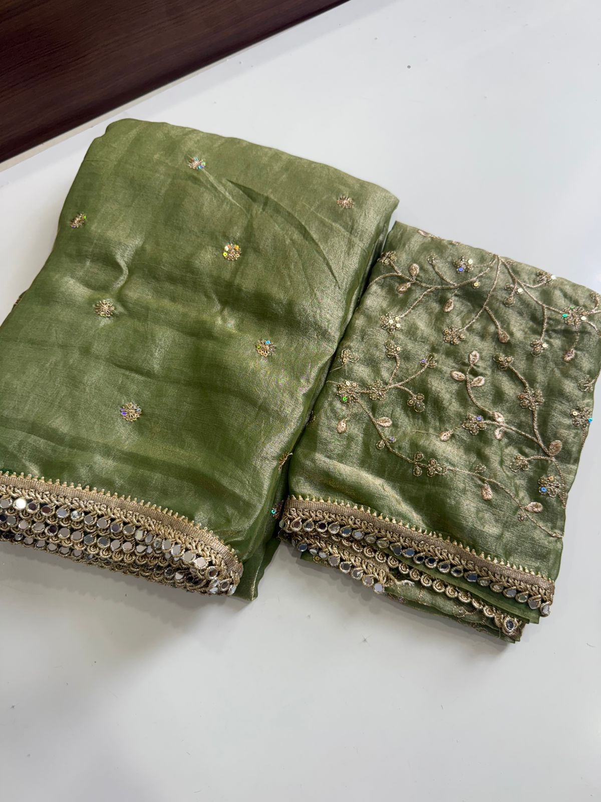 Mehendi Green Space Silk Multi Sequence Full Worked Saree