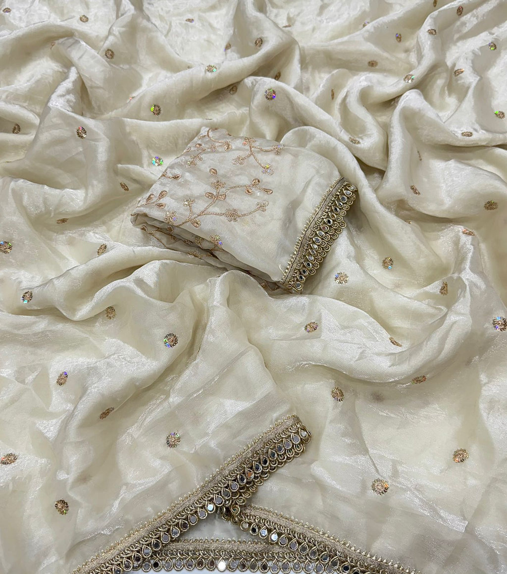 Off White Space Silk Multi Sequence Full Worked Saree