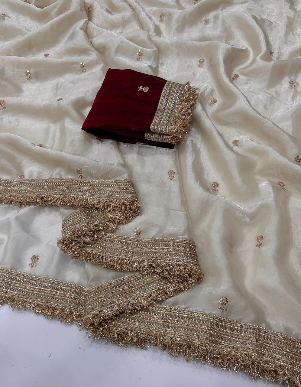 Off - White Space Silk Full Worked Saree