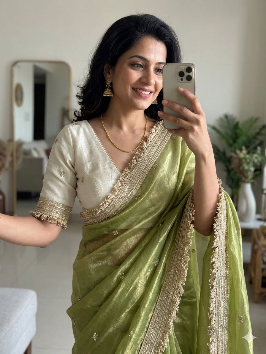 Mint Green Space Silk Full Worked Saree