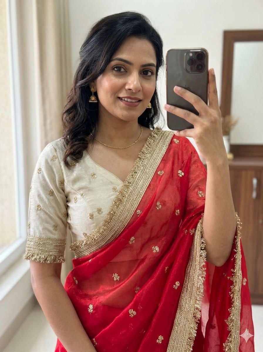 Red Space Silk Full Worked Saree