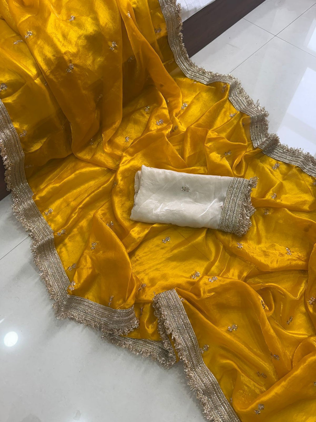 Golden Yellow Space Silk Full Worked Saree