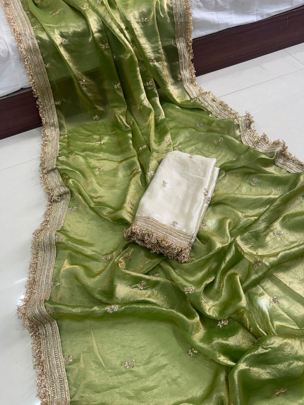 Mint Green Space Silk Full Worked Saree