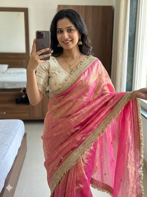 Pink Space Silk Full Worked Saree