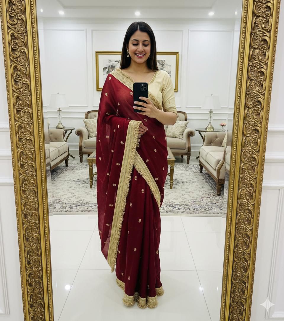 Maroon Space Silk Full Worked Saree