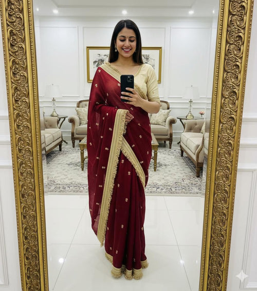 Maroon Space Silk Full Worked Saree