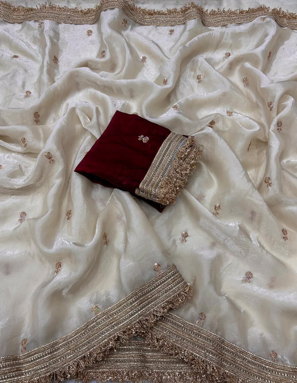 Off - White Space Silk Full Worked Saree