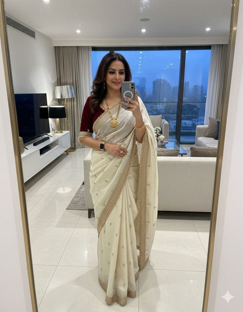 Off - White Space Silk Full Worked Saree