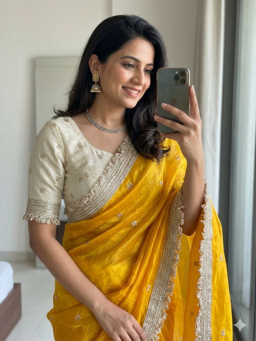 Golden Yellow Space Silk Full Worked Saree