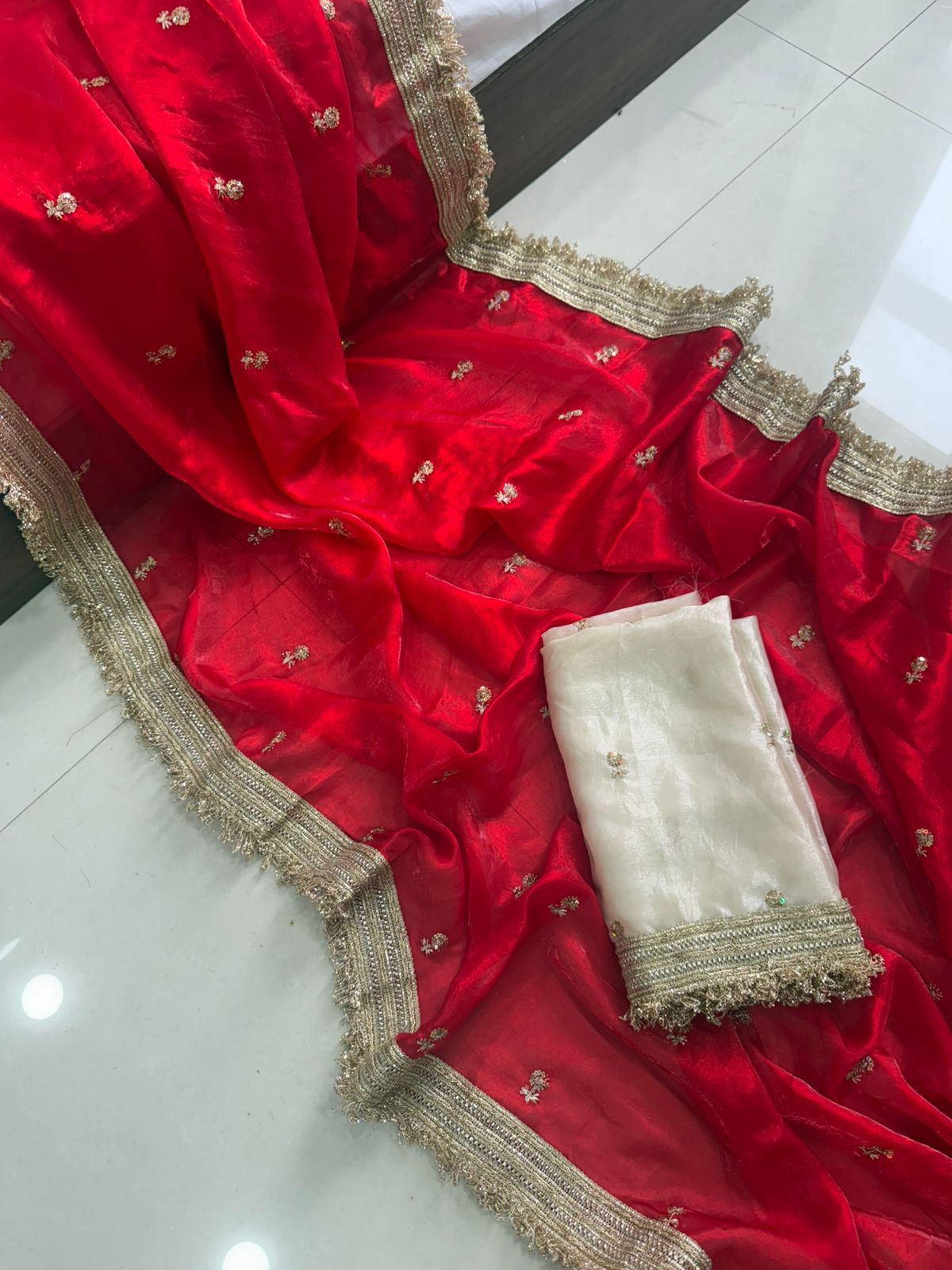 Red Space Silk Full Worked Saree