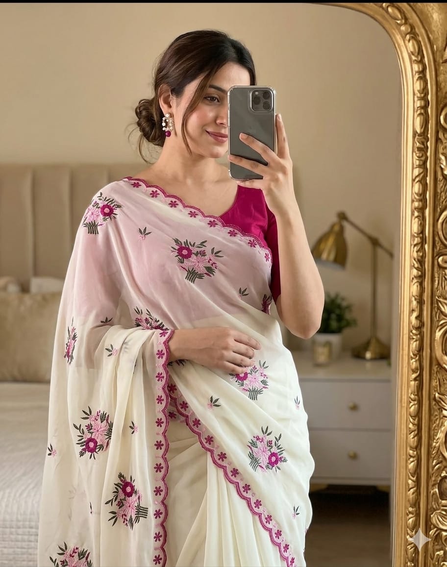 Star Georgette with Multi Embroidered Work Saree