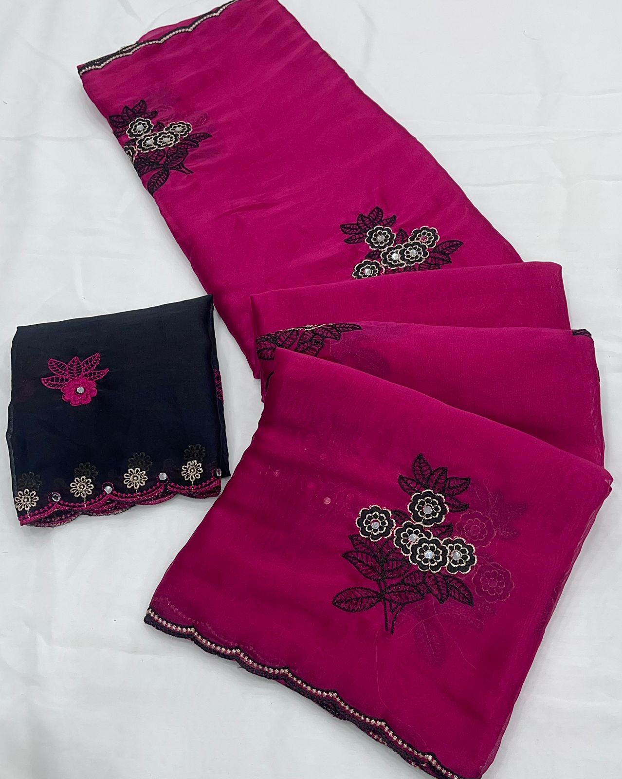 Deep Pink Rangoli silk saree with embroidery work
