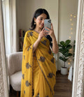 Mustard Yellow Rangoli silk saree with embroidery work