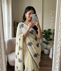 Off - White Rangoli silk saree with embroidery work