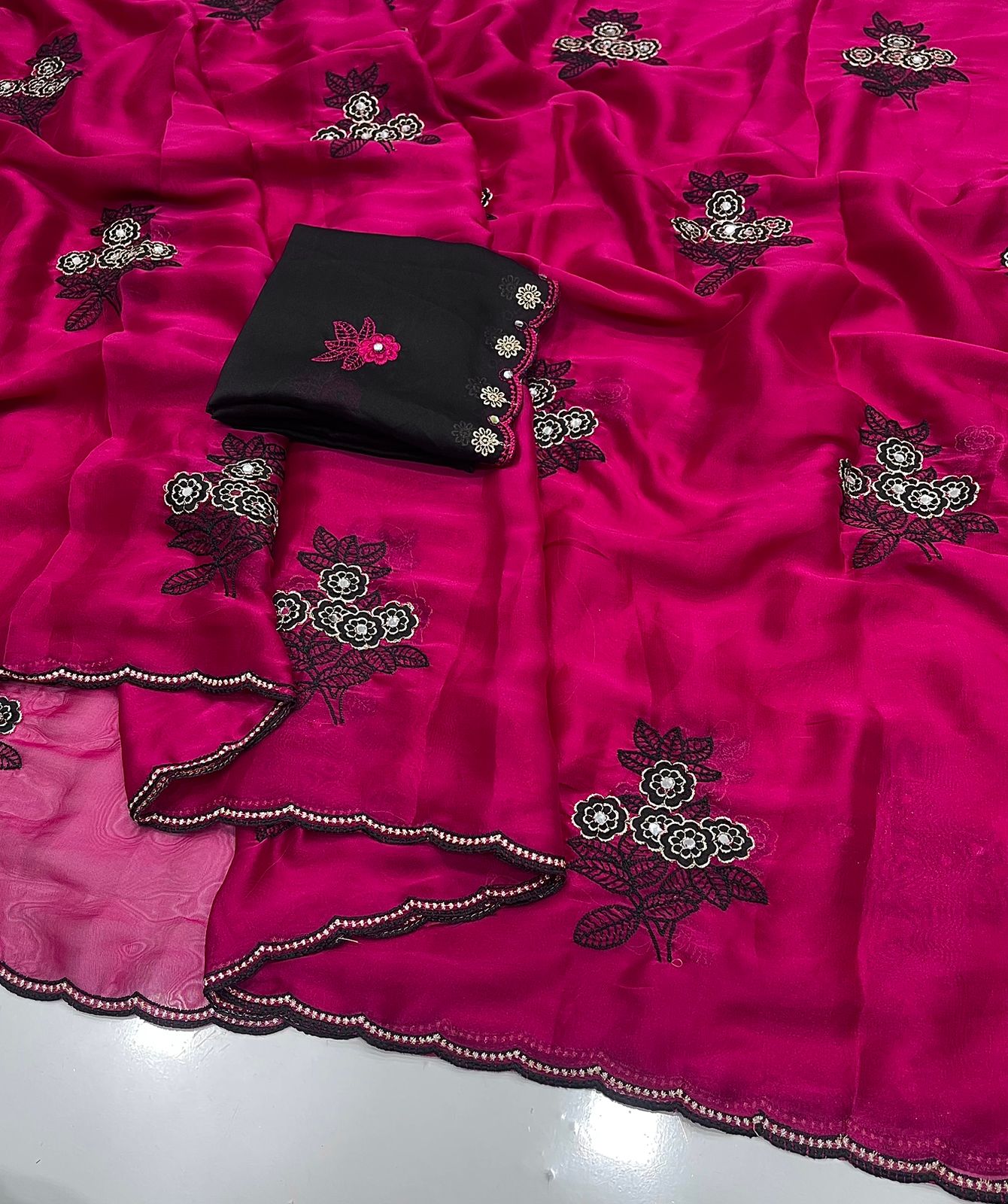 Deep Pink Rangoli silk saree with embroidery work