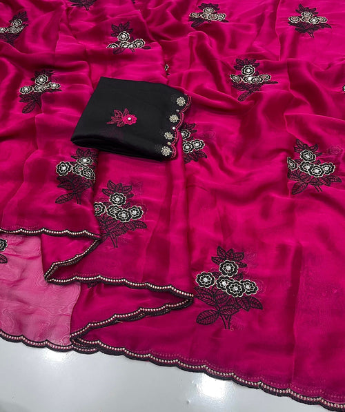 Deep Pink Rangoli silk saree with embroidery work