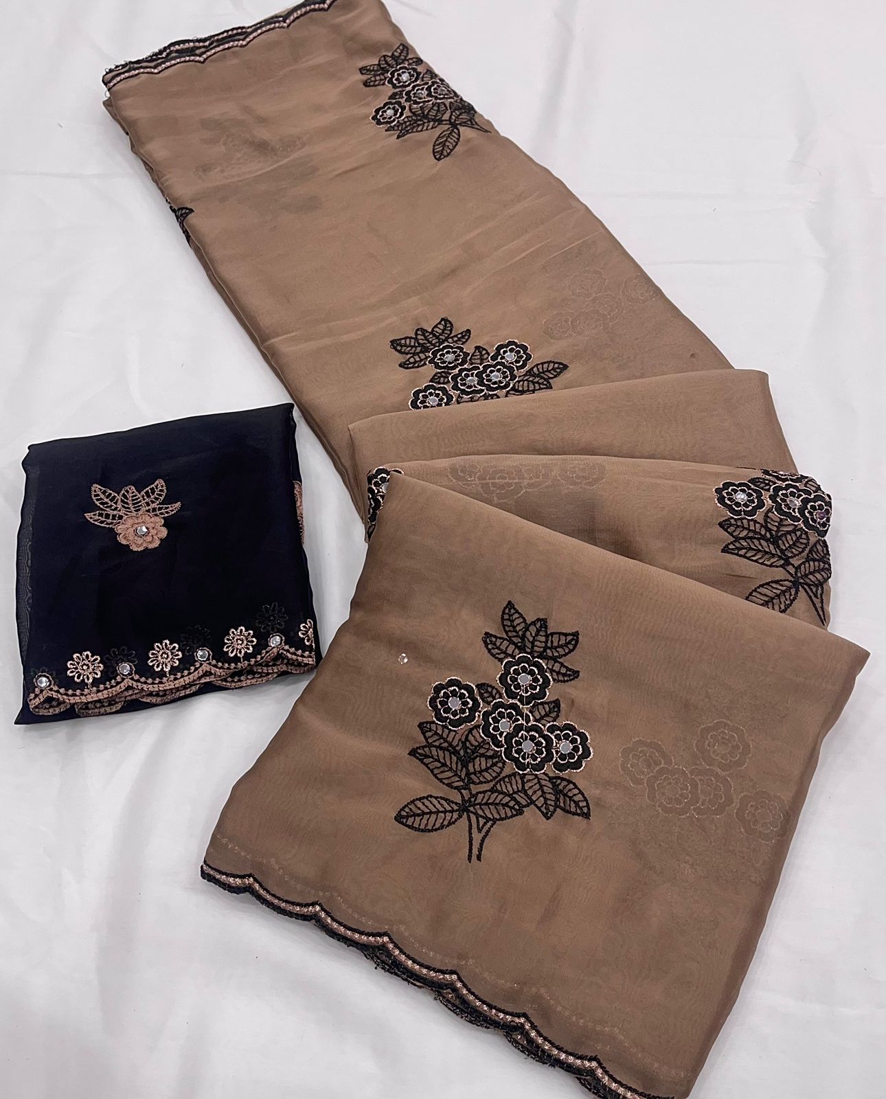 Mocha Brown Rangoli silk saree with embroidery work