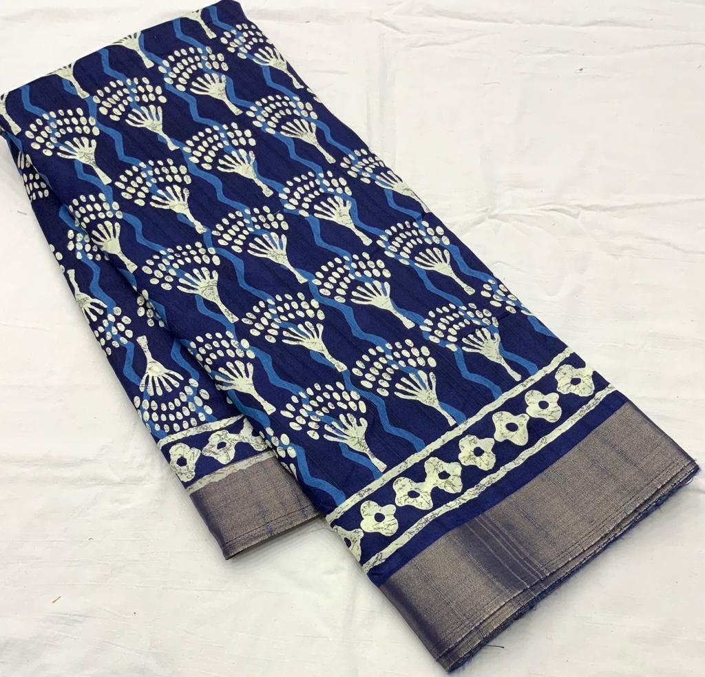 Indigo Slub silk batik saree