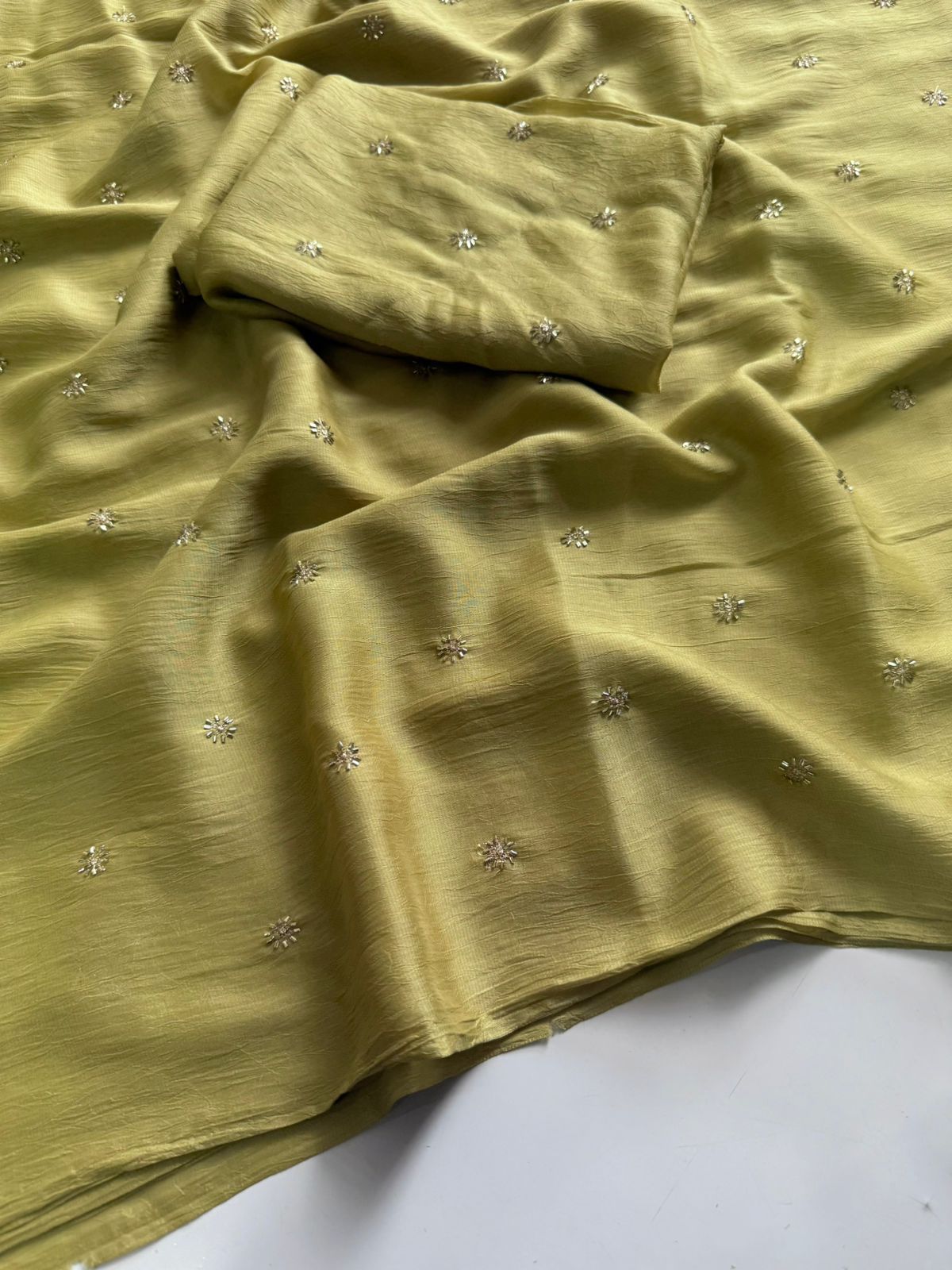 Lime Green Rangoli Crush Sequence Bits Saree