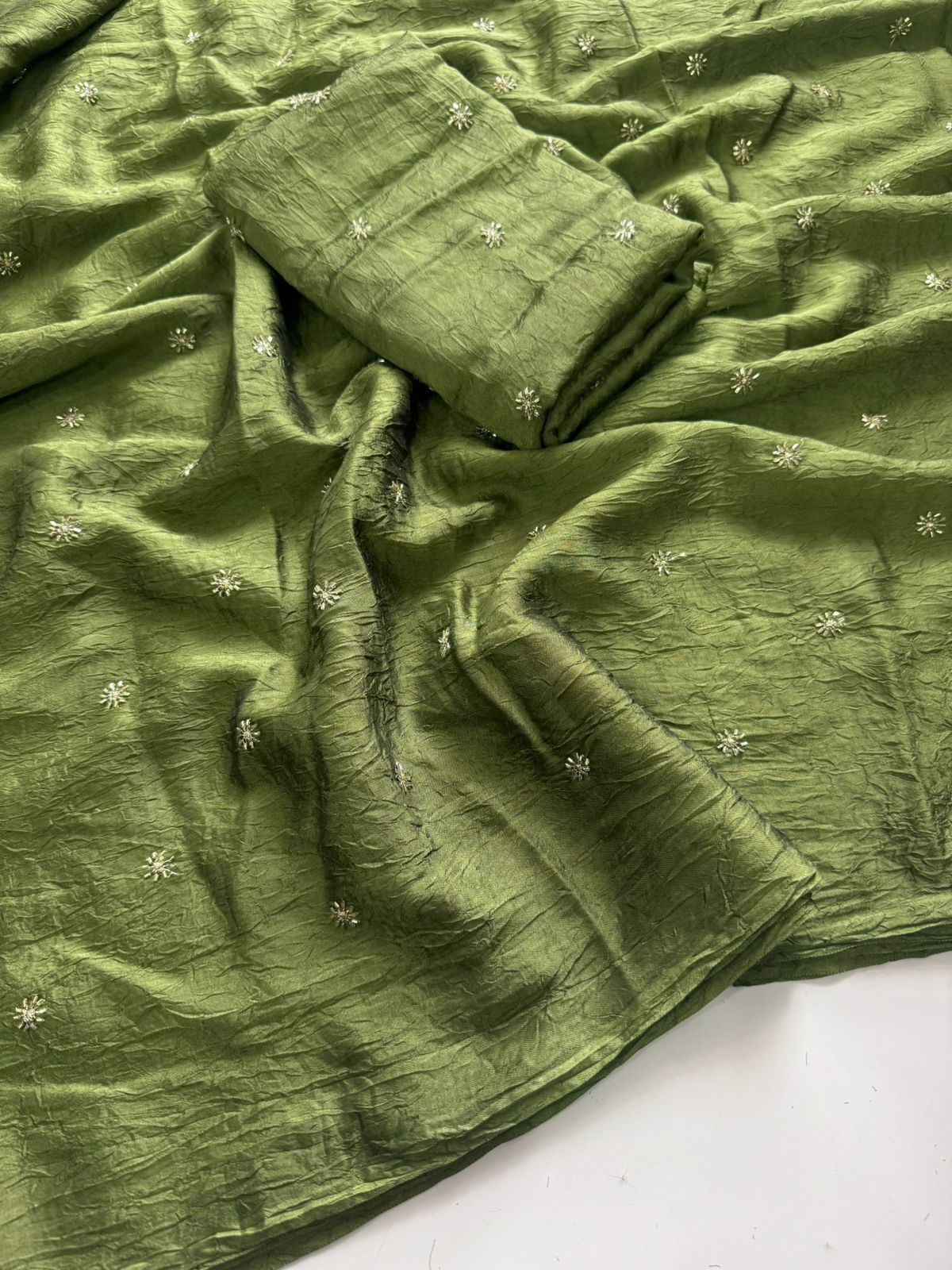 Emerald Green Rangoli Crush Sequence Bits Saree