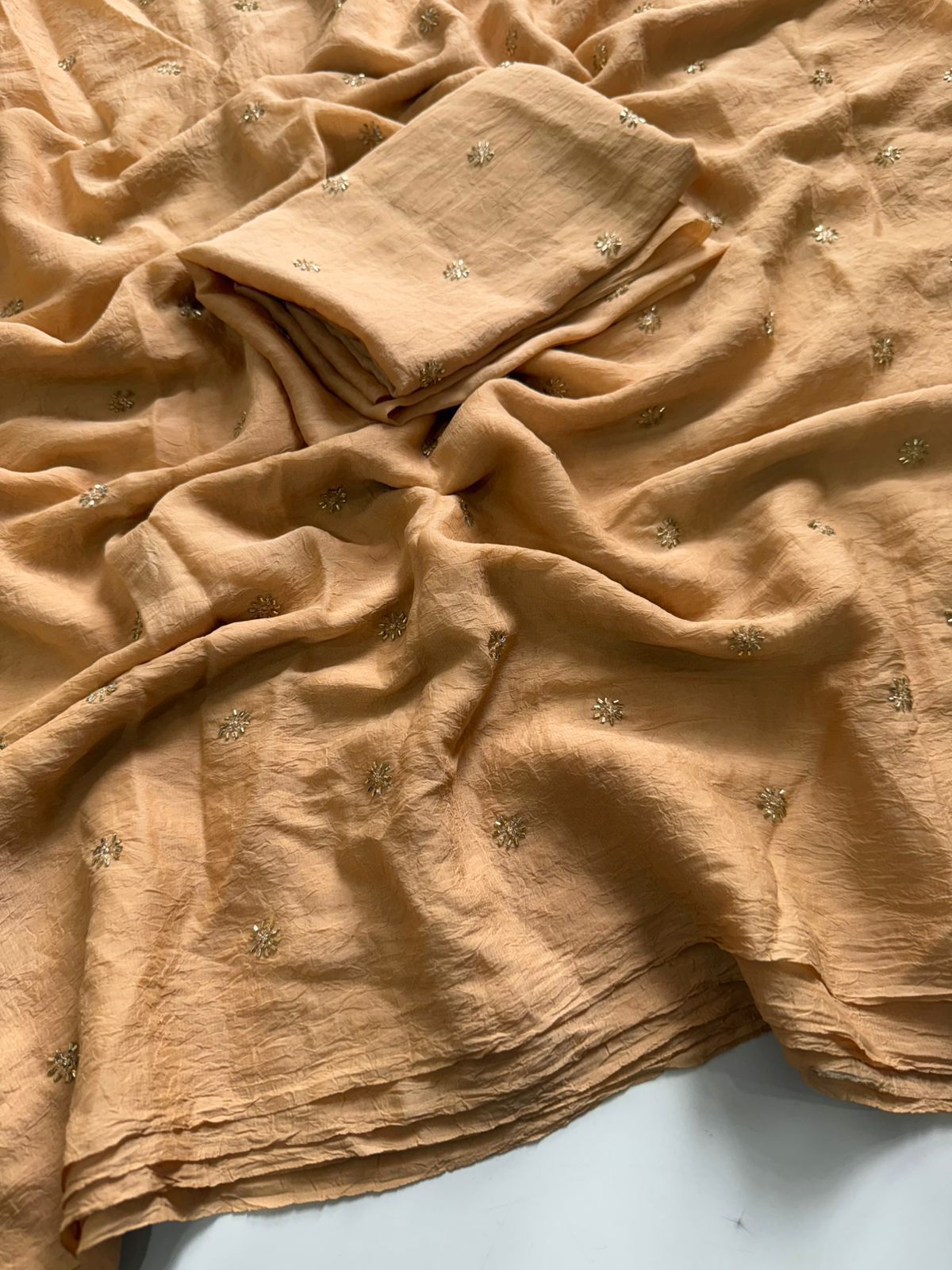 Peach Rangoli Crush Sequence Bits Saree