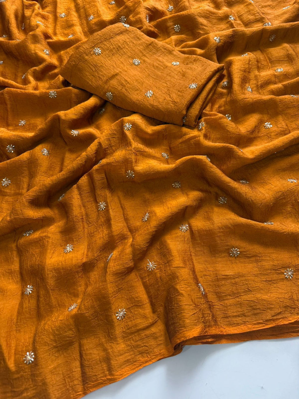 Orange Rangoli Crush Sequence Bits Saree