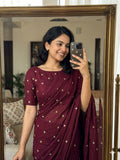 Wine Rangoli Crush Sequence Bits Saree