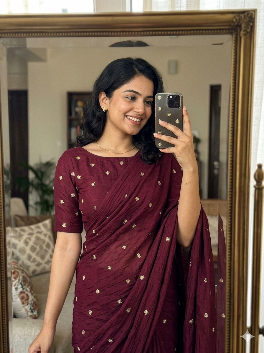 Wine Rangoli Crush Sequence Bits Saree