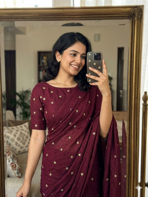 Wine Rangoli Crush Sequence Bits Saree