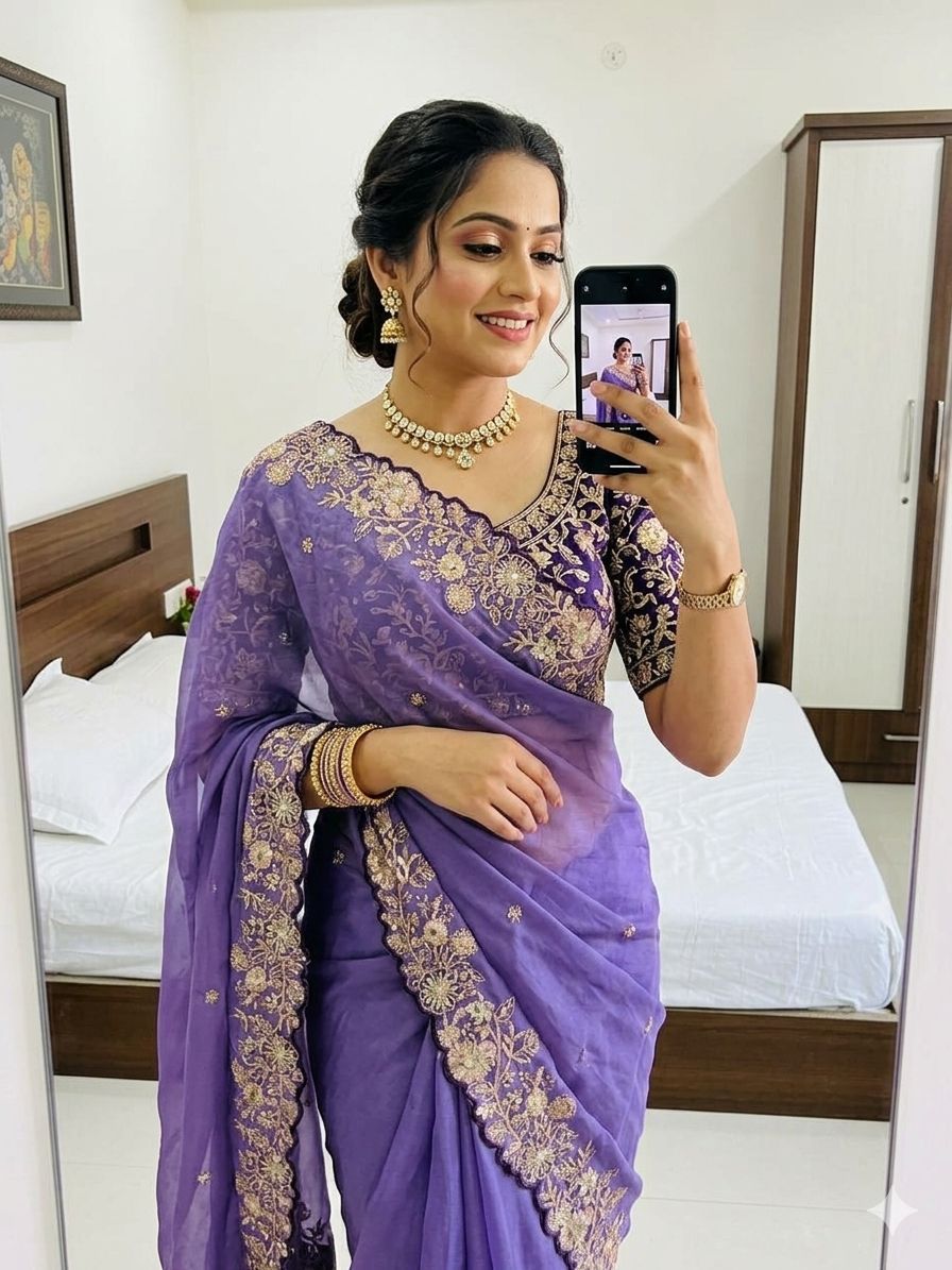 Lavender Star Georgette Sequence Work Saree