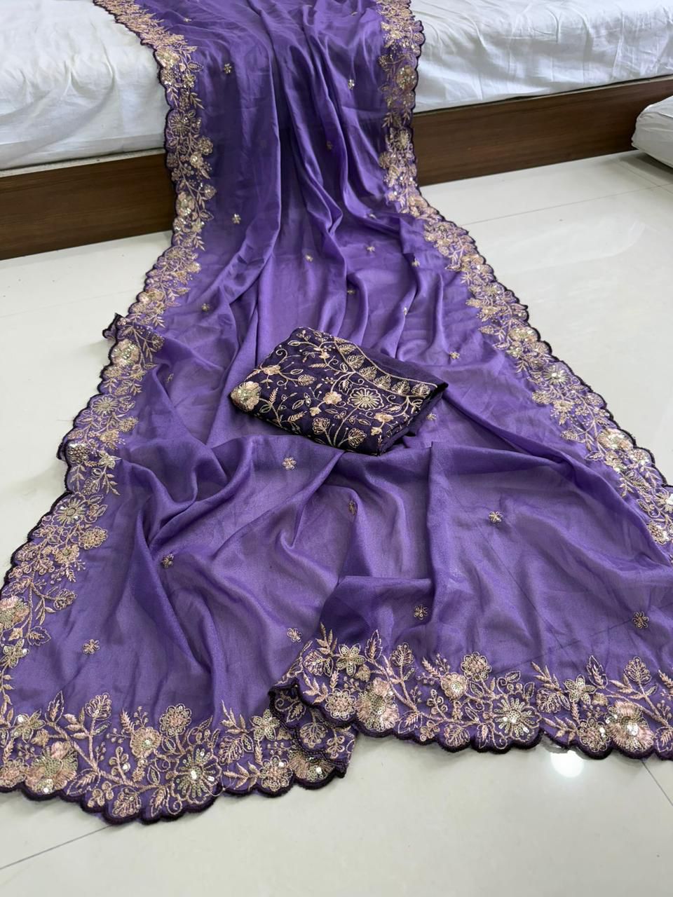 Lavender Star Georgette Sequence Work Saree