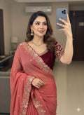 Peach Star Georgette Sequence Work Saree