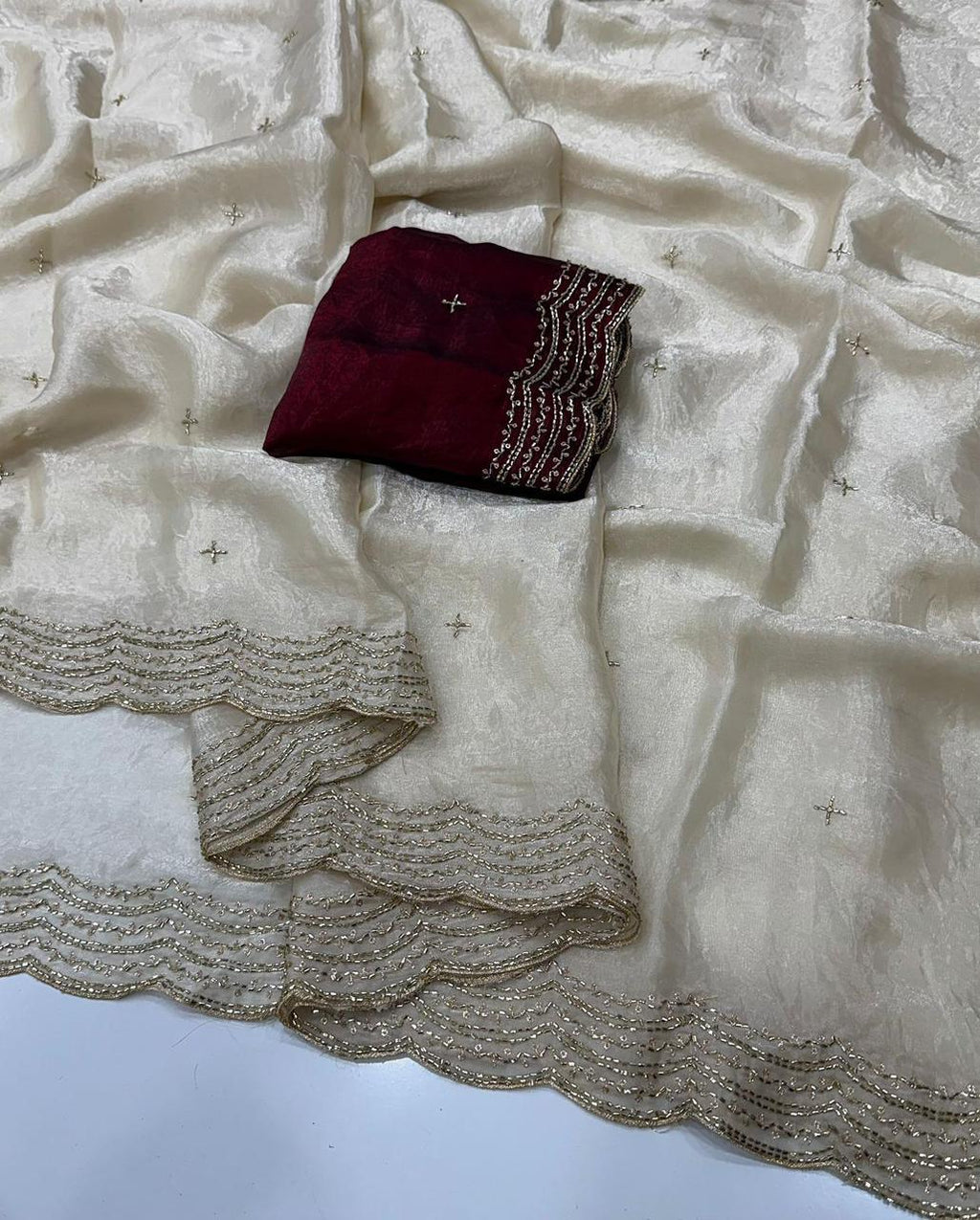 Off -White Space Silk Bits Sequence Work Saree