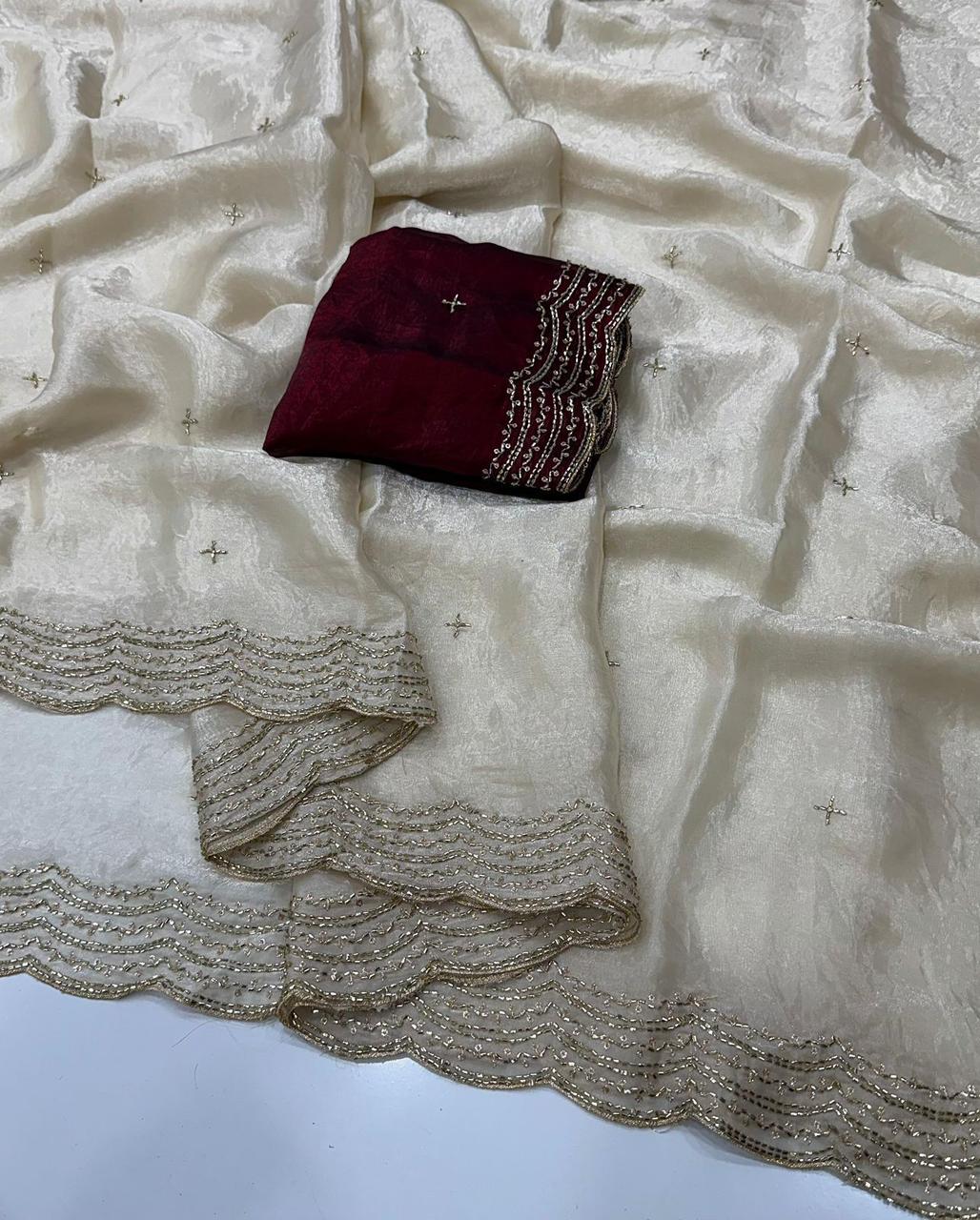 Off -White Space Silk Bits Sequence Work Saree