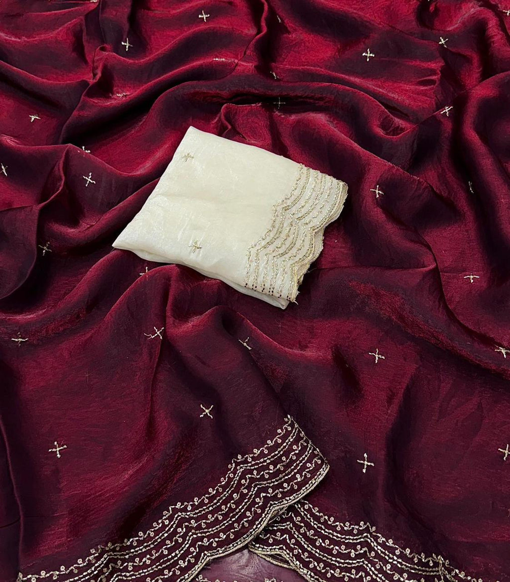 Maroon Space Silk Bits Sequence Work Saree