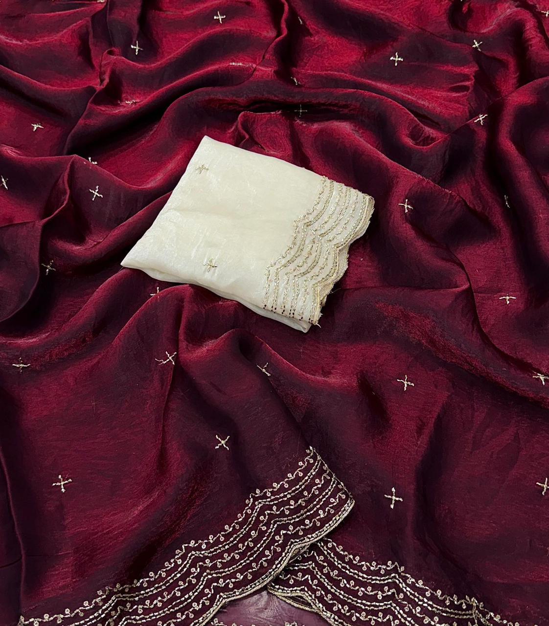 Maroon Space Silk Bits Sequence Work Saree