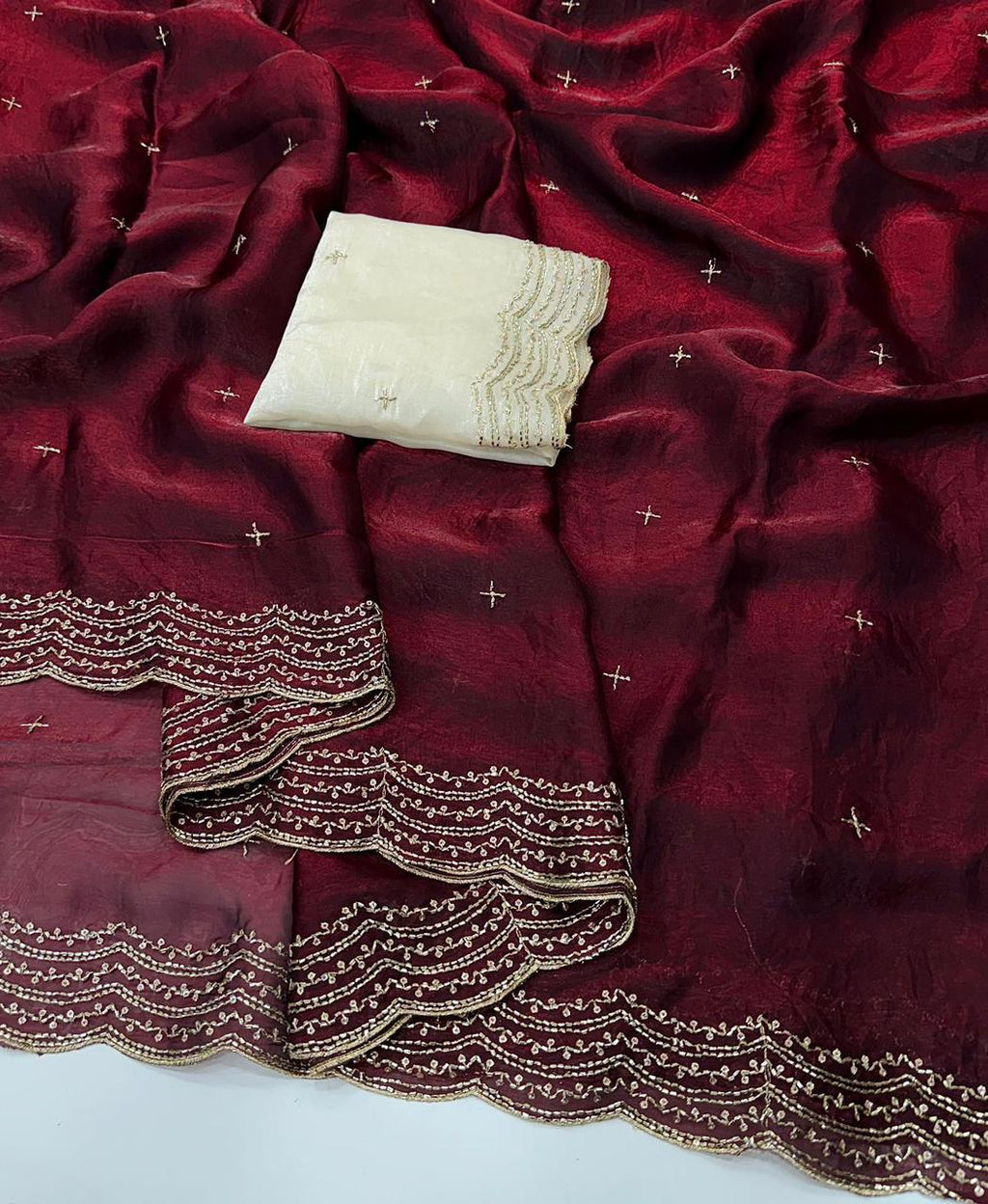 Maroon Space Silk Bits Sequence Work Saree
