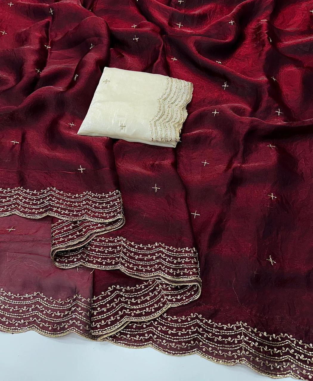 Maroon Space Silk Bits Sequence Work Saree