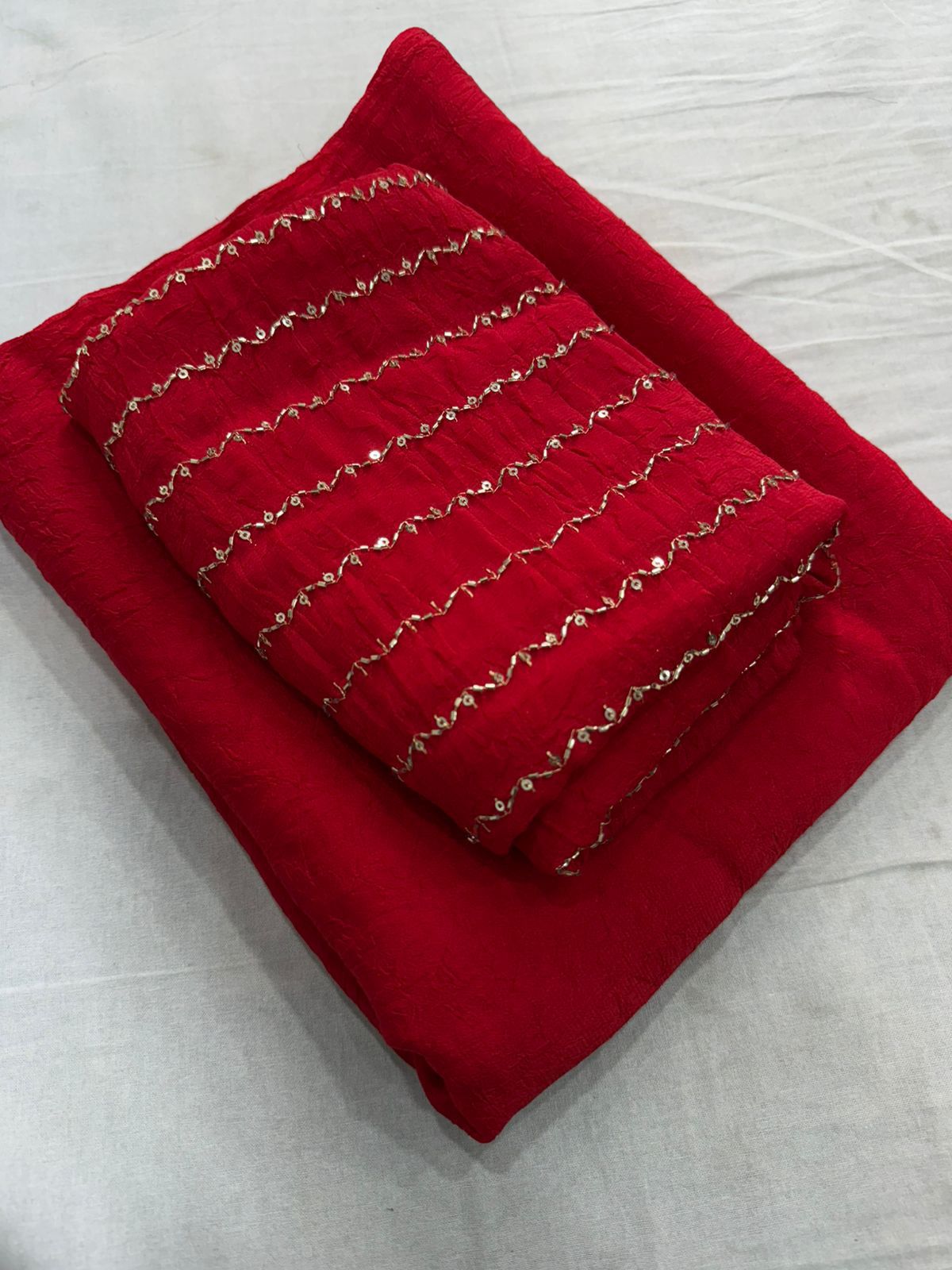 Red Rangoli Crush Saree With Sequence Bits Blouse