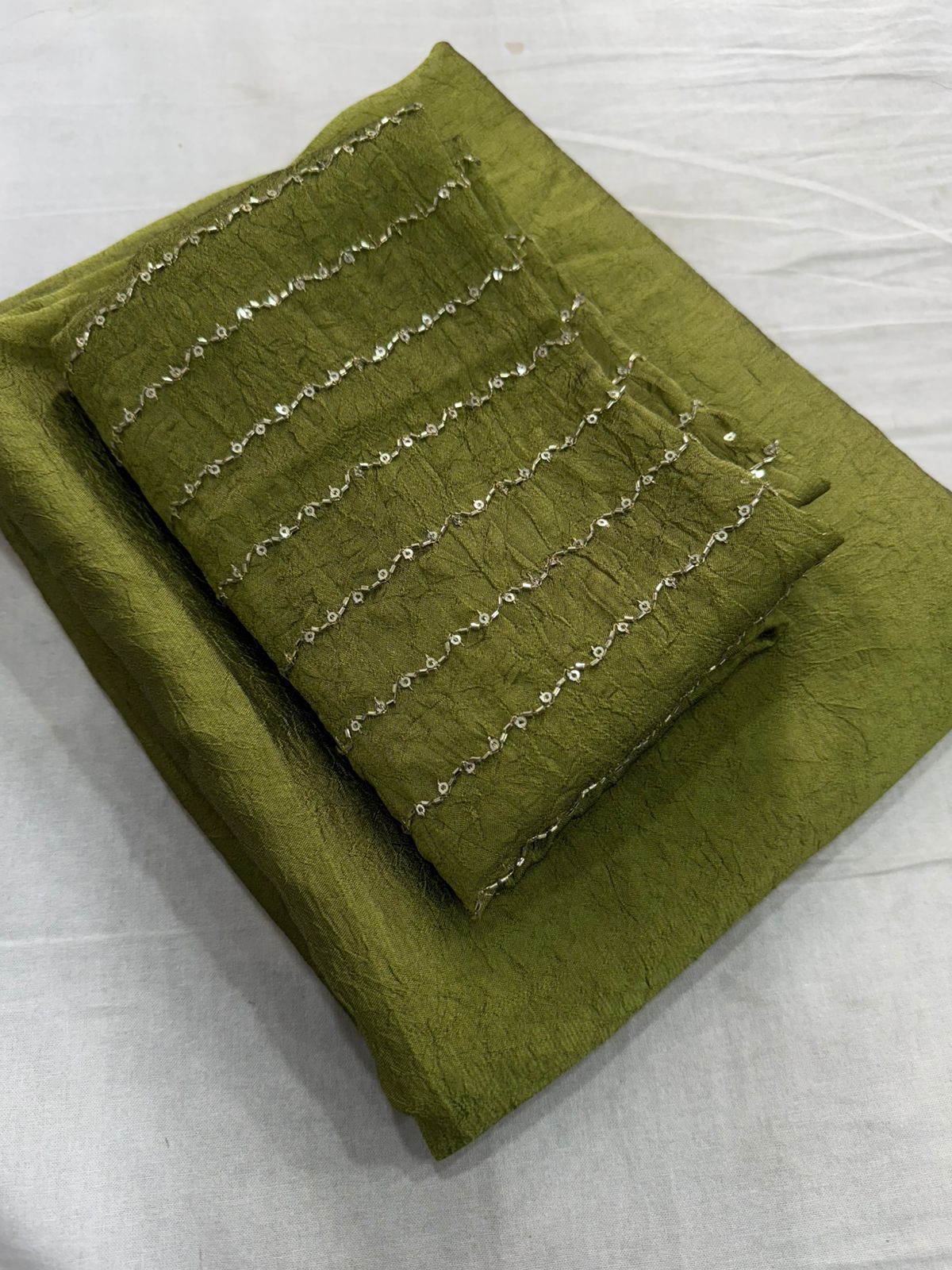 Lime Green Rangoli Crush Saree With Sequence Bits Blouse